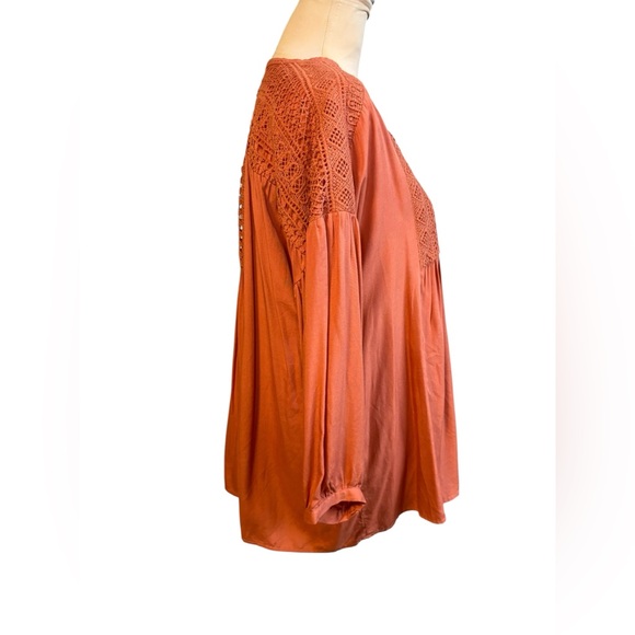 Entro NWOT Mandarin Collar Orange Blouse with 3/4 Sleeves - Picture 4 of 7